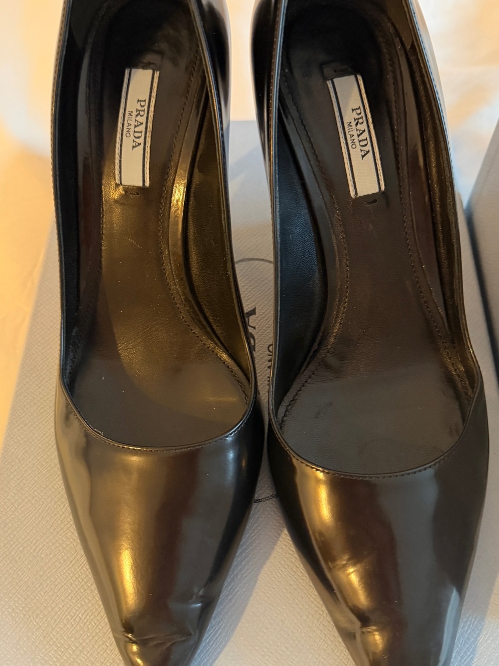 Prada Black Patent Leather Pointed-Toe Pumps - Picture 7 of 9